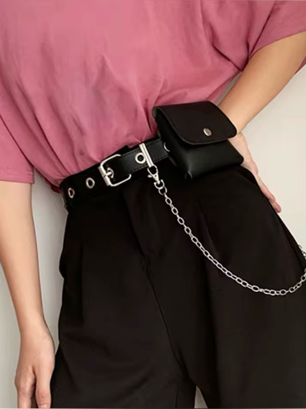 Black Crossbody Chain Bag with Silver Hardware - Picture 9 of 11